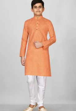 Solid Color Cotton Kurta in Peach