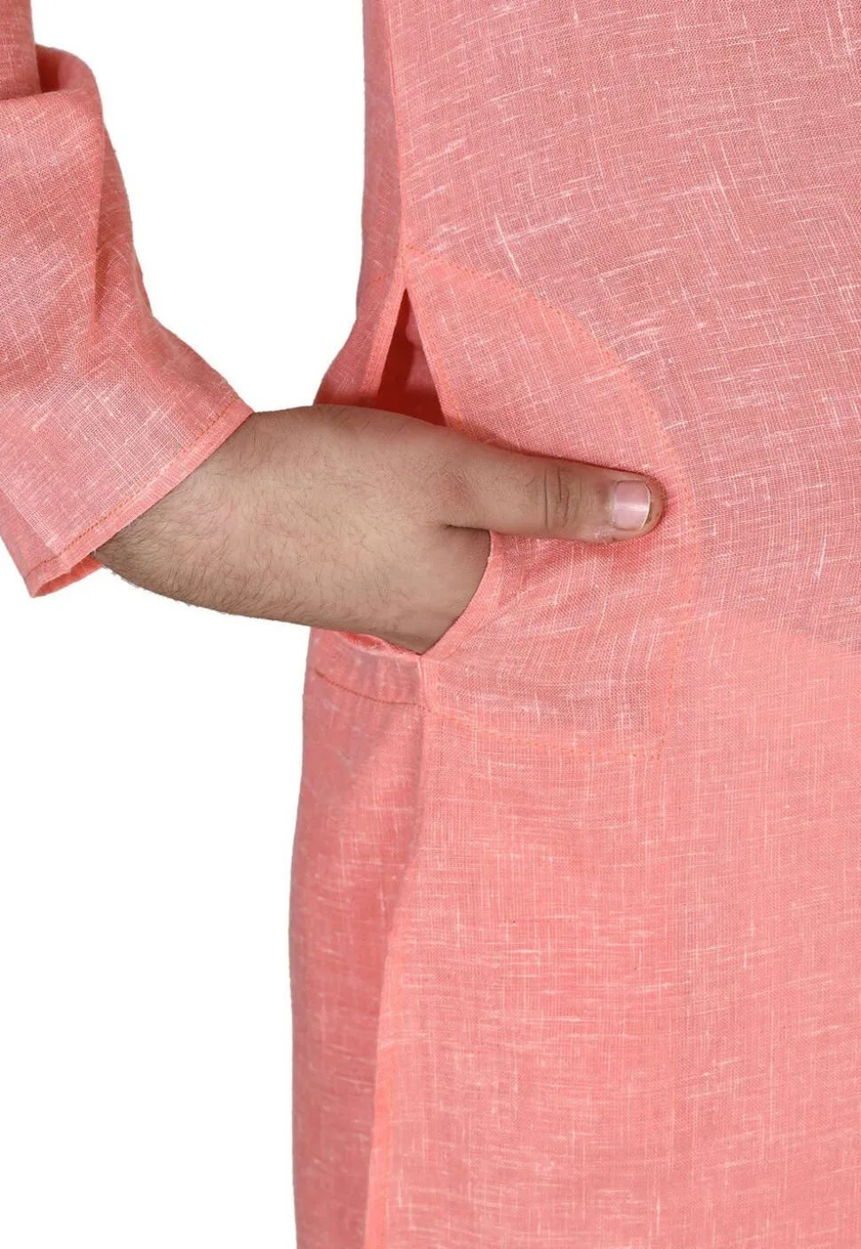 Solid Color Cotton Kurta Set in Peach