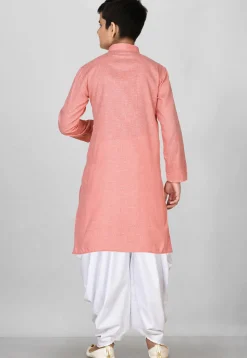 Solid Color Cotton Kurta Set in Peach
