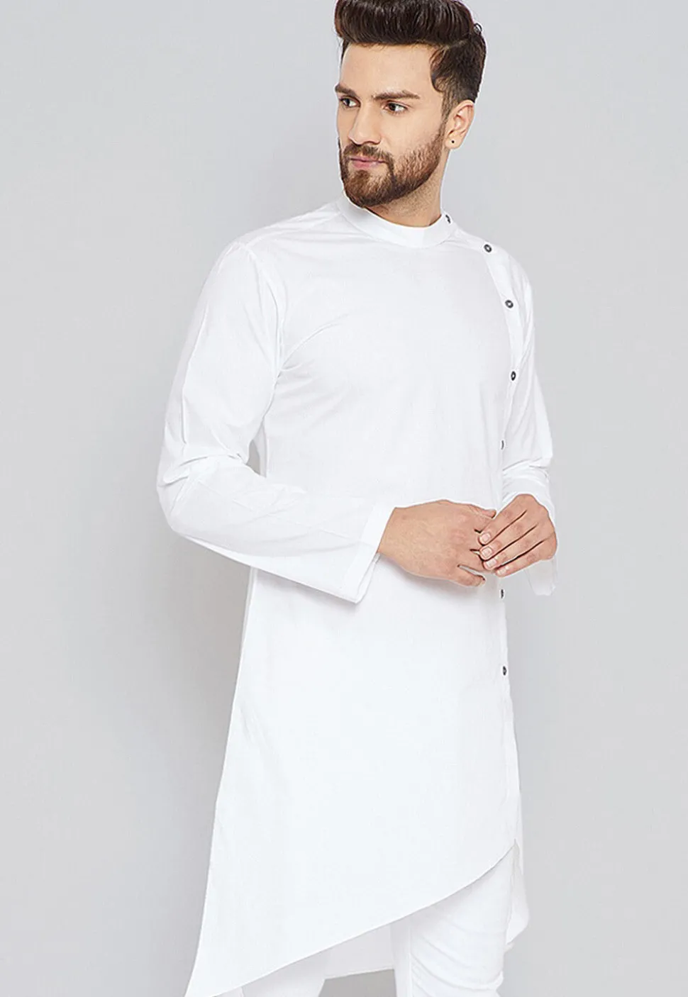 Solid Color Cotton Kurta in White