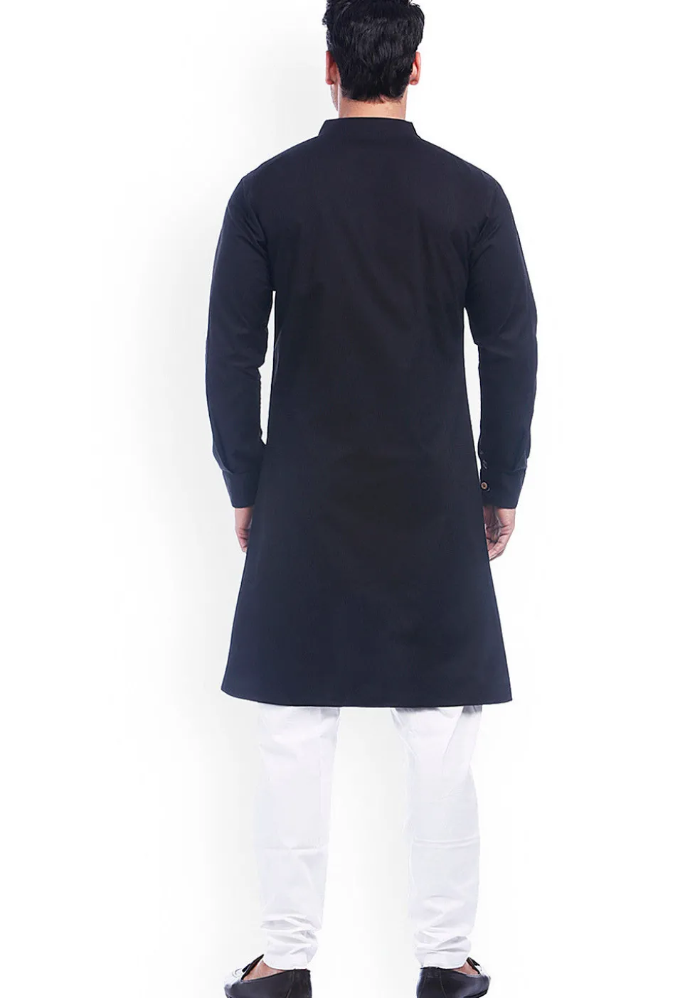 Solid Color Cotton Kurta Set in Black