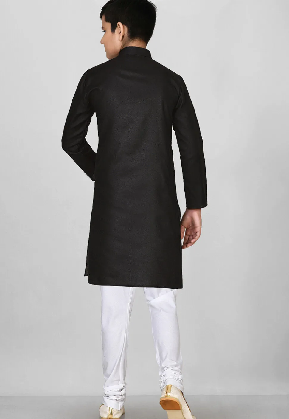 Solid Color Cotton Kurta Set in Black