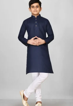 Solid Color Cotton Kurta in Navy Blue