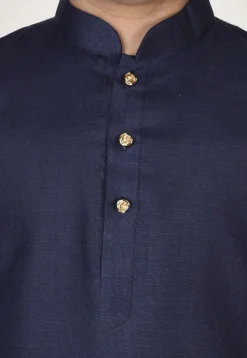 Solid Color Cotton Kurta in Navy Blue