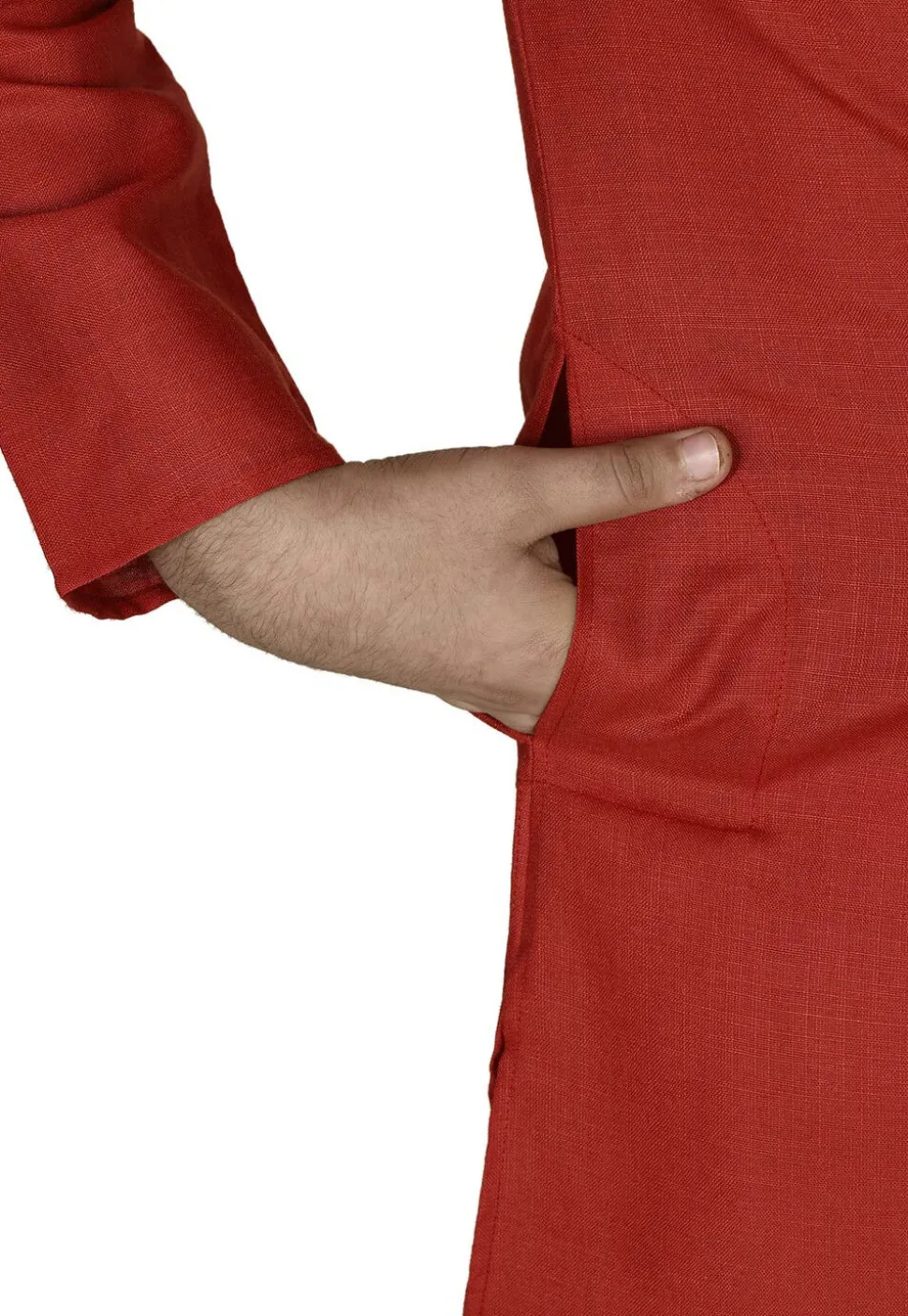 Solid Color Cotton Kurta in Red