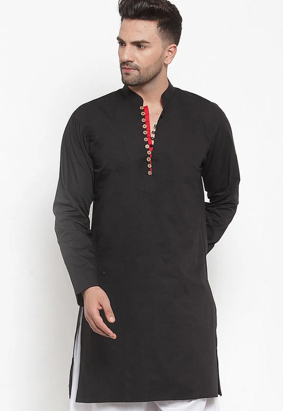 Solid Color Cotton Kurta in Black