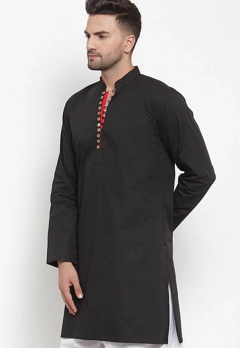 Solid Color Cotton Kurta in Black