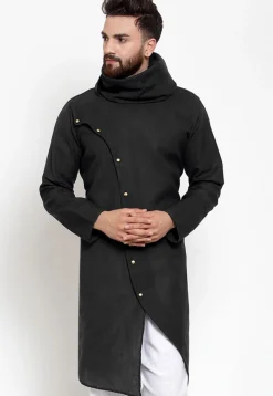 Solid Color Cotton Kurta in Black