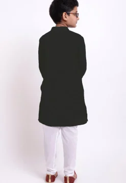Solid Color Cotton Kurta Set in Black