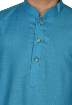Solid Color Cotton Kurta Set in Blue