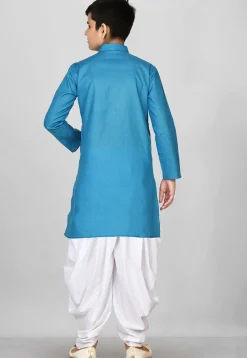 Solid Color Cotton Kurta Set in Blue