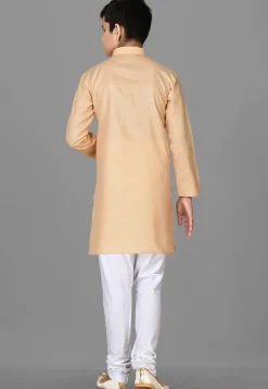 Solid Color Cotton Kurta Set in Beige