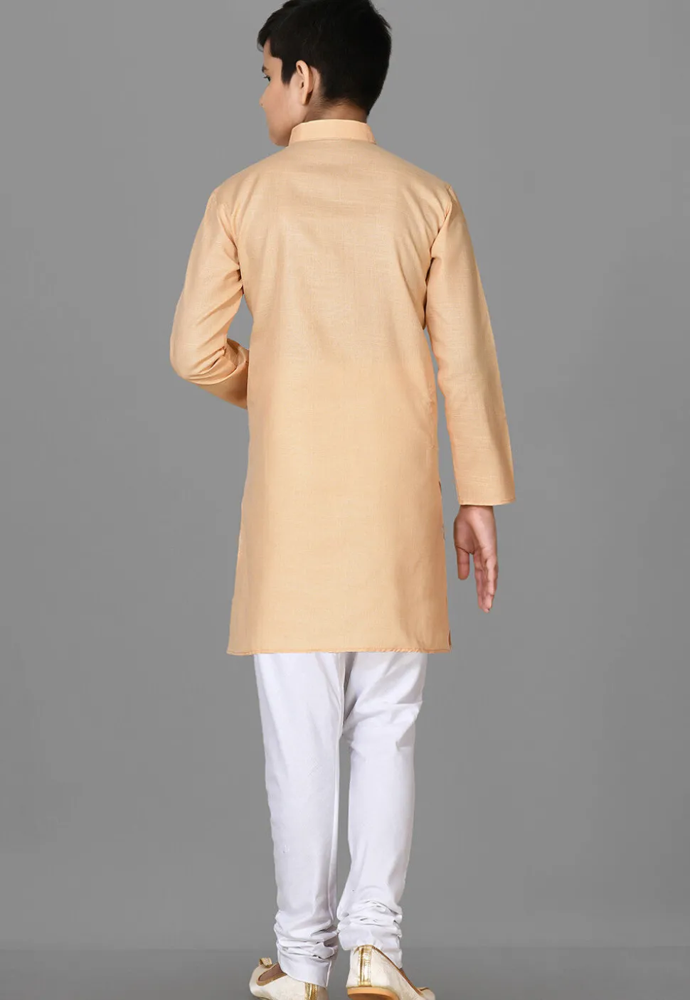 Solid Color Cotton Kurta Set in Beige