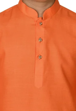Solid Color Cotton Kurta Set in Orange
