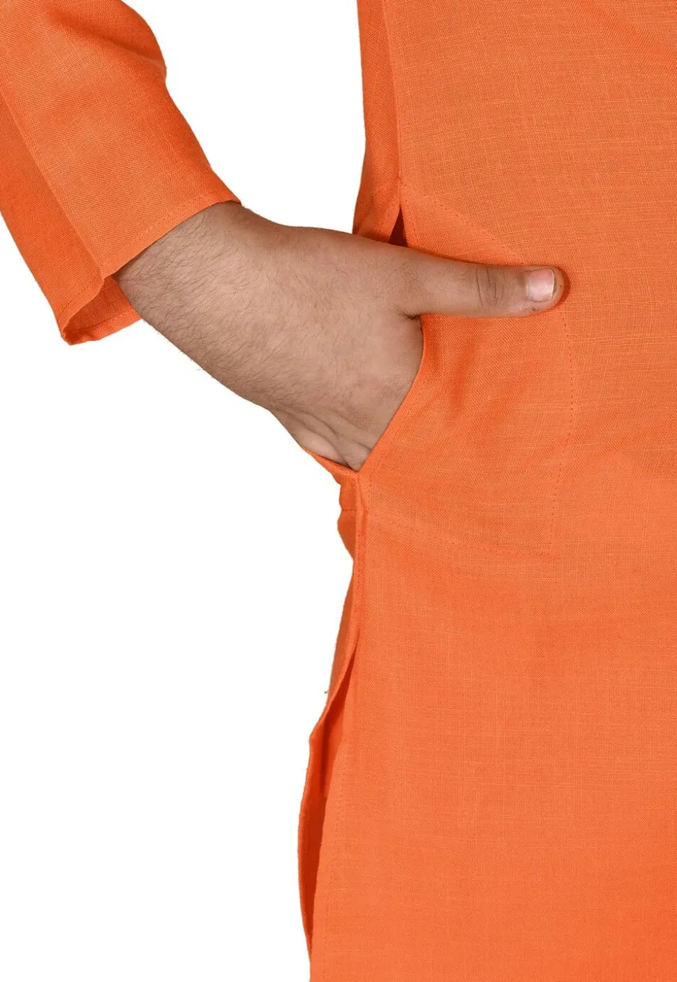 Solid Color Cotton Kurta Set in Orange