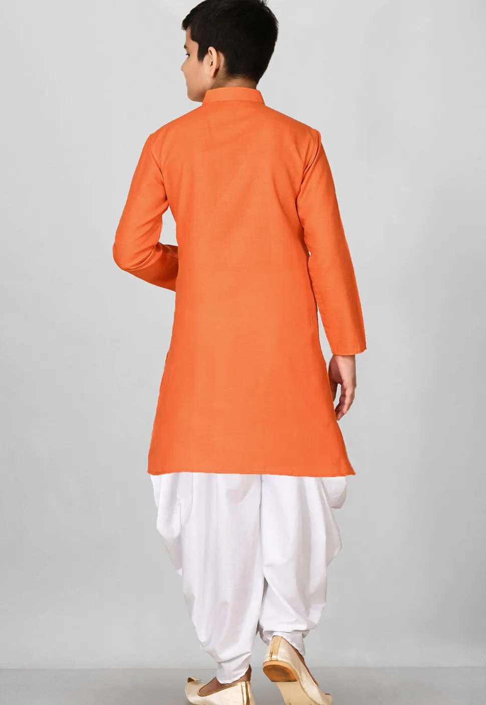 Solid Color Cotton Kurta Set in Orange