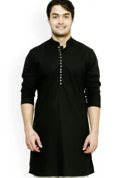 Solid Color Cotton Kurta in Black