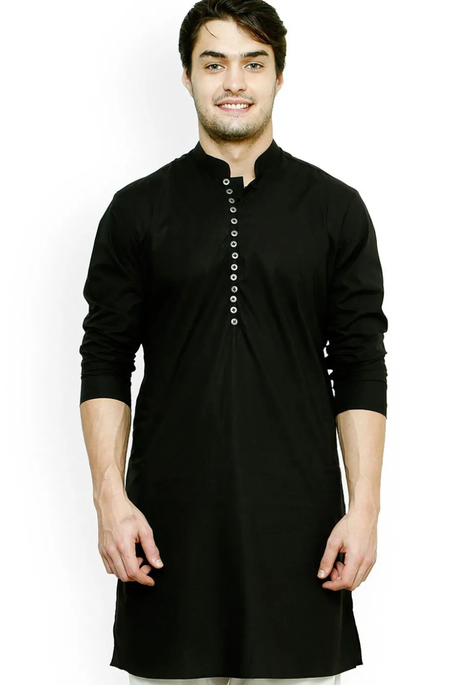 Solid Color Cotton Kurta in Black
