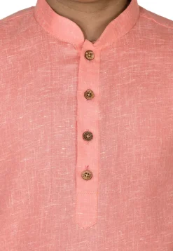 Solid Color Cotton Kurta Set in Peach