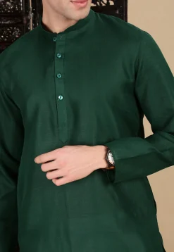 Solid Color Cotton Kurta in Dark Green