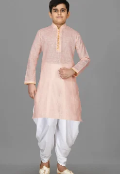 Solid Color Cotton Kurta Set in Peach