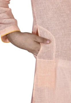 Solid Color Cotton Kurta Set in Peach