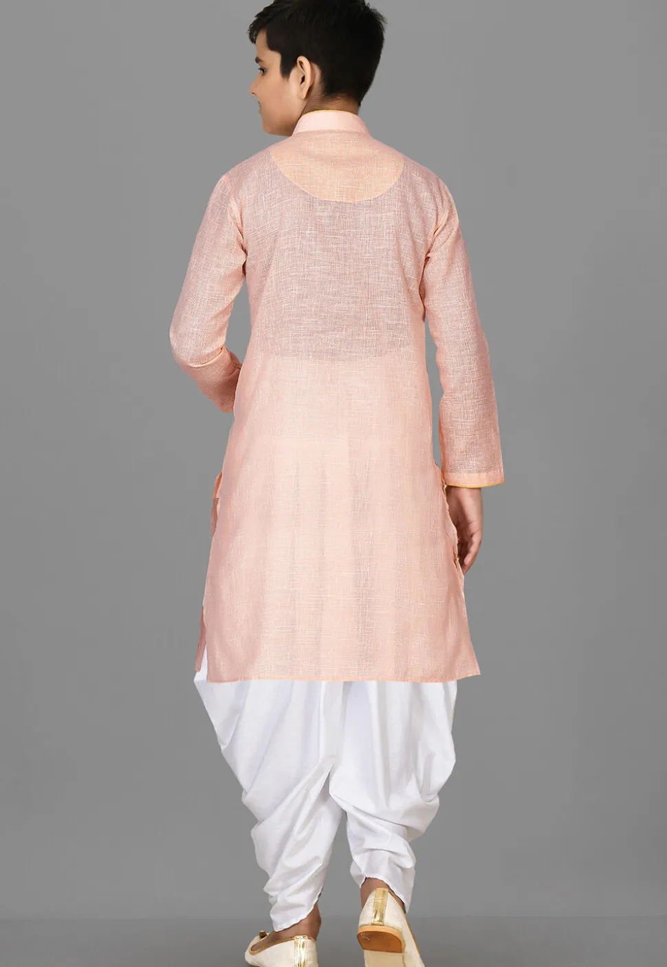 Solid Color Cotton Kurta Set in Peach