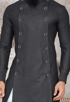Solid Color Cotton Kurta in Grey