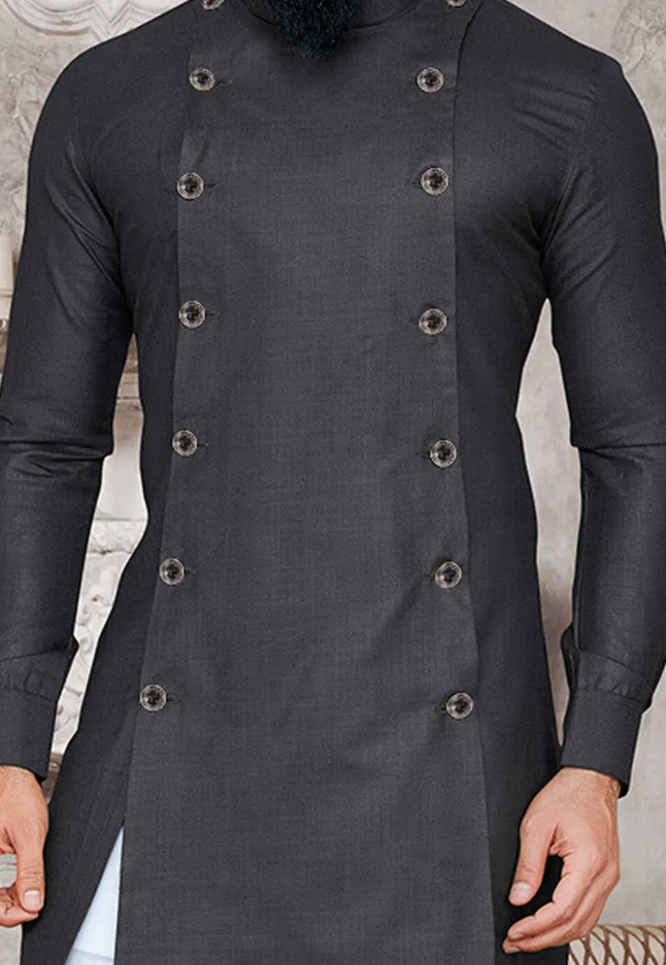 Solid Color Cotton Kurta in Grey