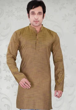 Solid Color Cotton Kurta in Beige