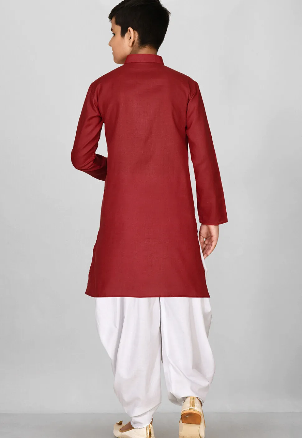 Solid Color Cotton Kurta Set in Red