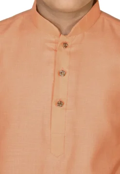 Solid Color Cotton Kurta Set in Peach