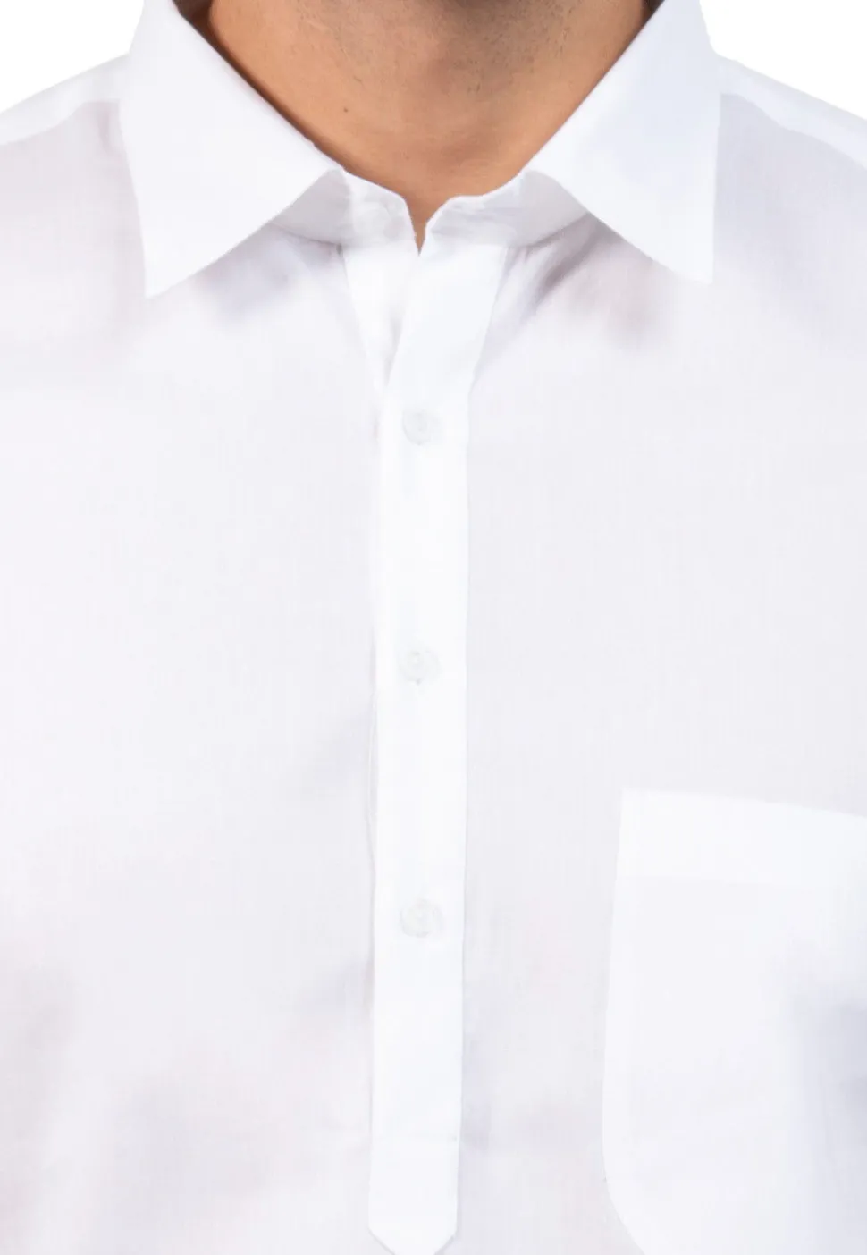Solid Color Cotton Kurta Set in White