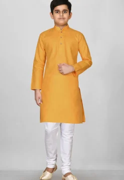 Solid Color Cotton Kurta in Mustard