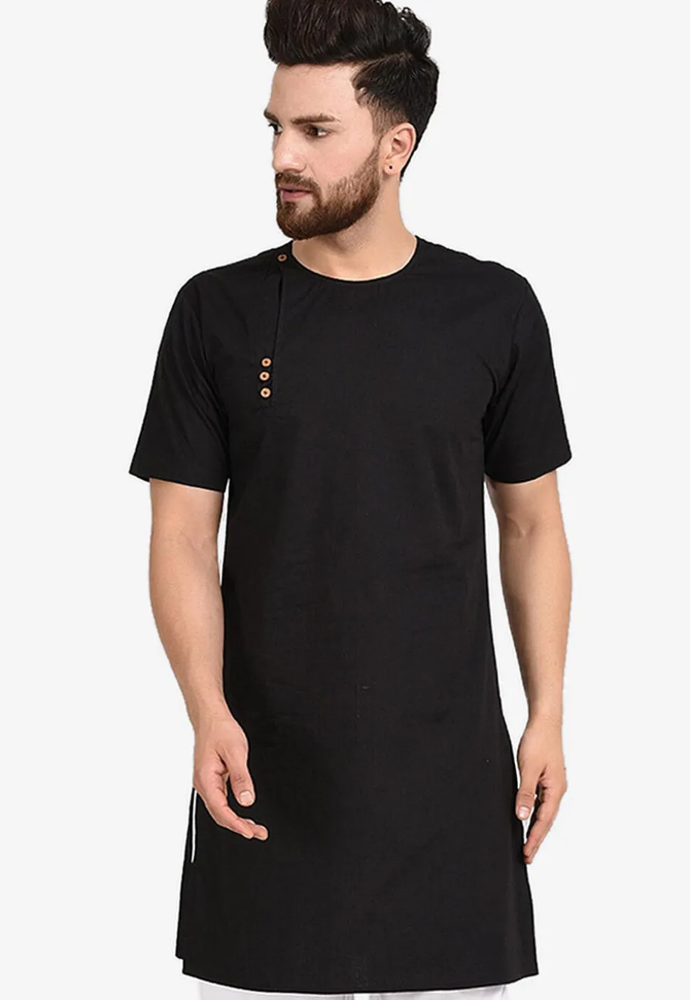 Solid Color Cotton Kurta in Black