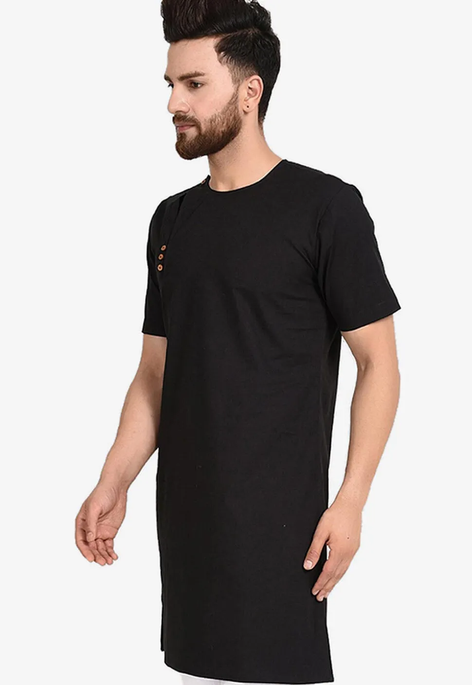 Solid Color Cotton Kurta in Black