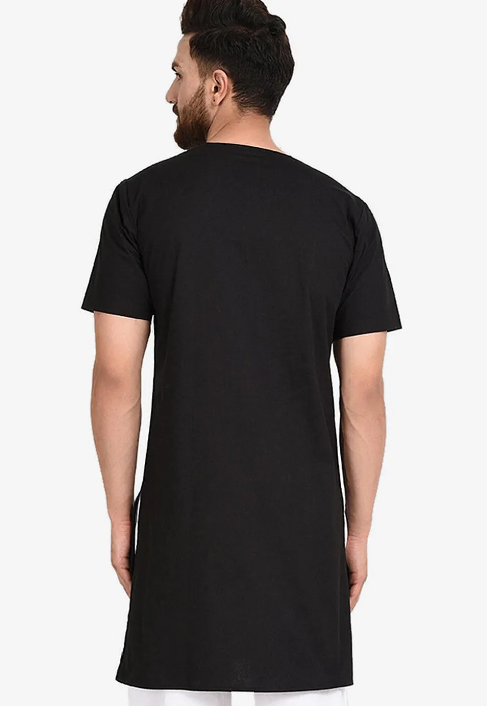 Solid Color Cotton Kurta in Black