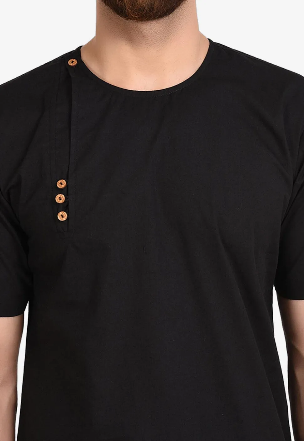 Solid Color Cotton Kurta in Black