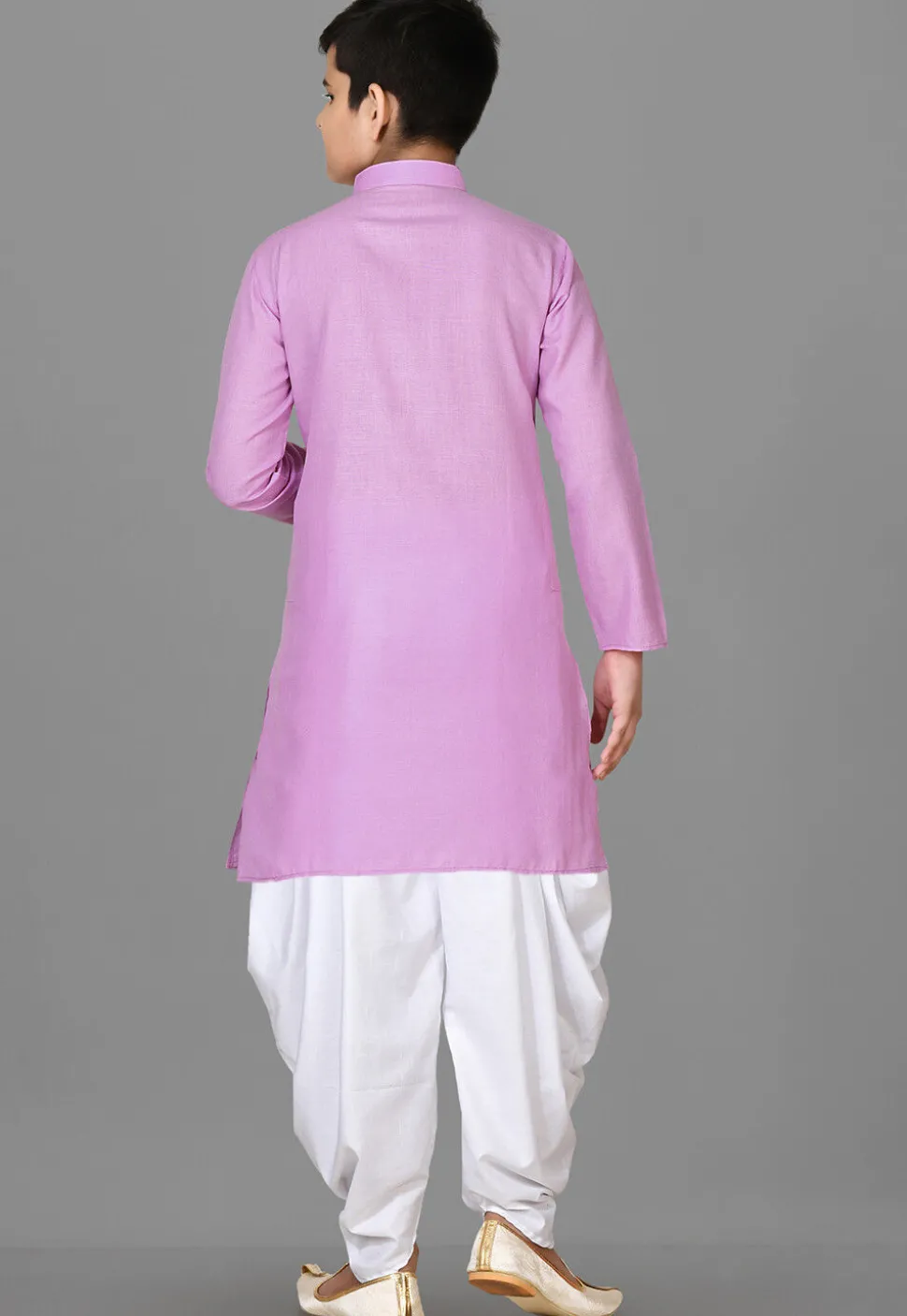 Solid Color Cotton Kurta Set in Pink