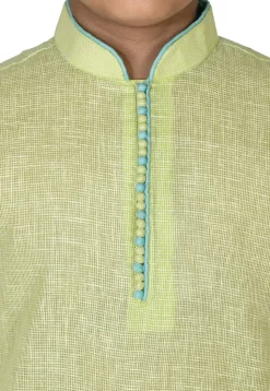 Solid Color Cotton Kurta Set in Light Green