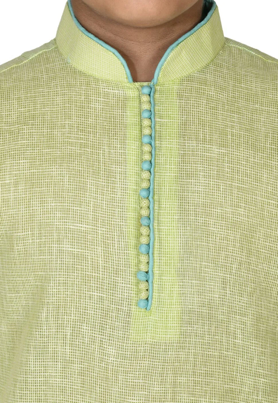 Solid Color Cotton Kurta Set in Light Green
