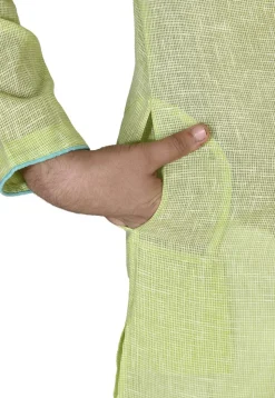 Solid Color Cotton Kurta Set in Light Green