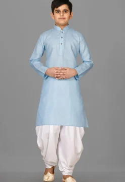Solid Color Cotton Kurta Set in Light Blue