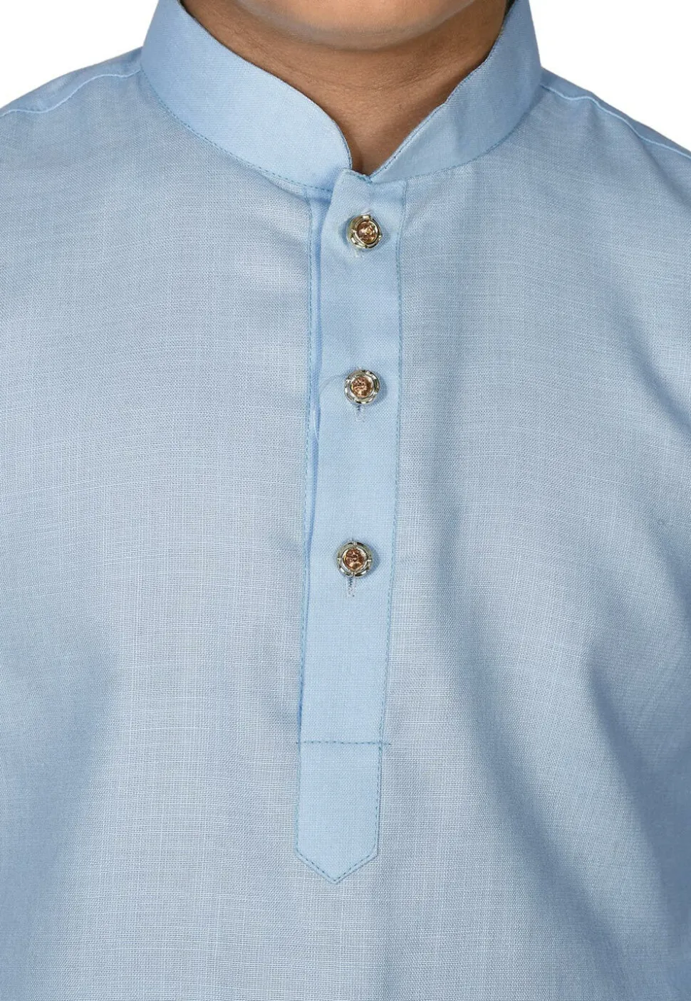 Solid Color Cotton Kurta Set in Light Blue