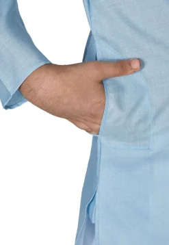 Solid Color Cotton Kurta Set in Light Blue