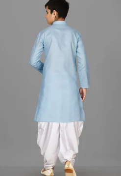 Solid Color Cotton Kurta Set in Light Blue