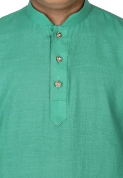 Solid Color Cotton Kurta Set in Light Teal Green