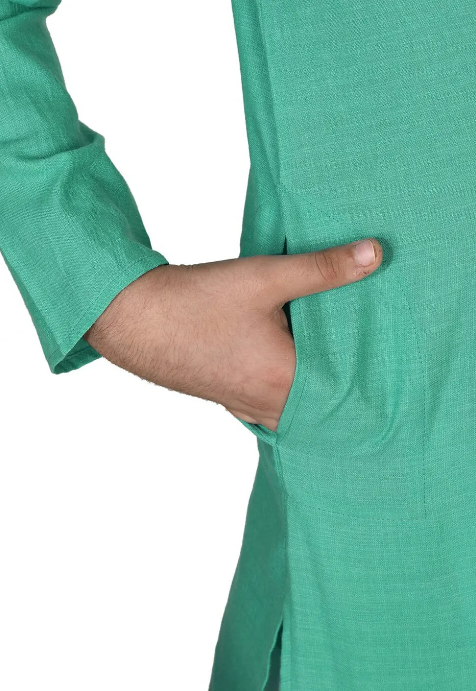 Solid Color Cotton Kurta Set in Light Teal Green