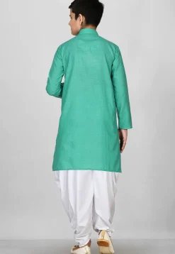 Solid Color Cotton Kurta Set in Light Teal Green
