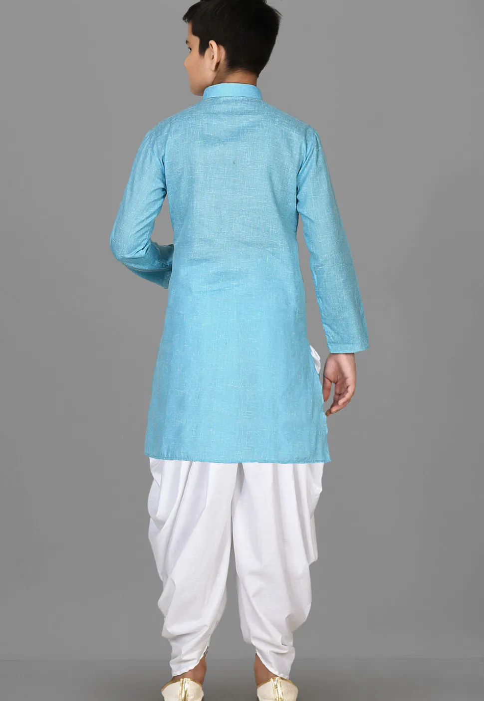 Solid Color Cotton Kurta Set in Sky Blue